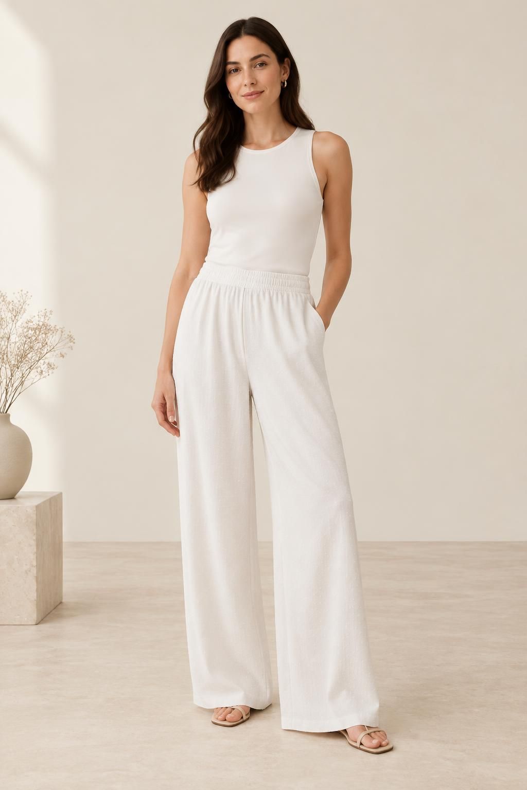 Inspiration Le pantalon avec le tissu SNOW - Crêpe marocain de viscose damassé