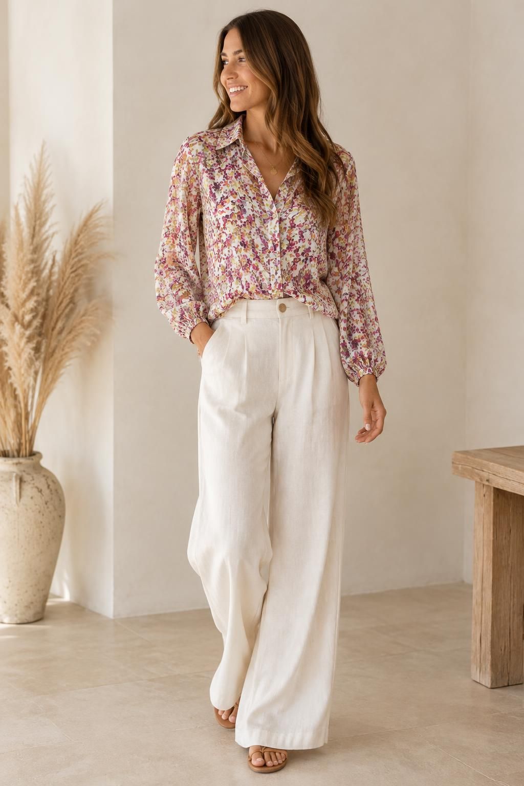 The blouse inspiration using Floral polyester voile with lurex fabric
