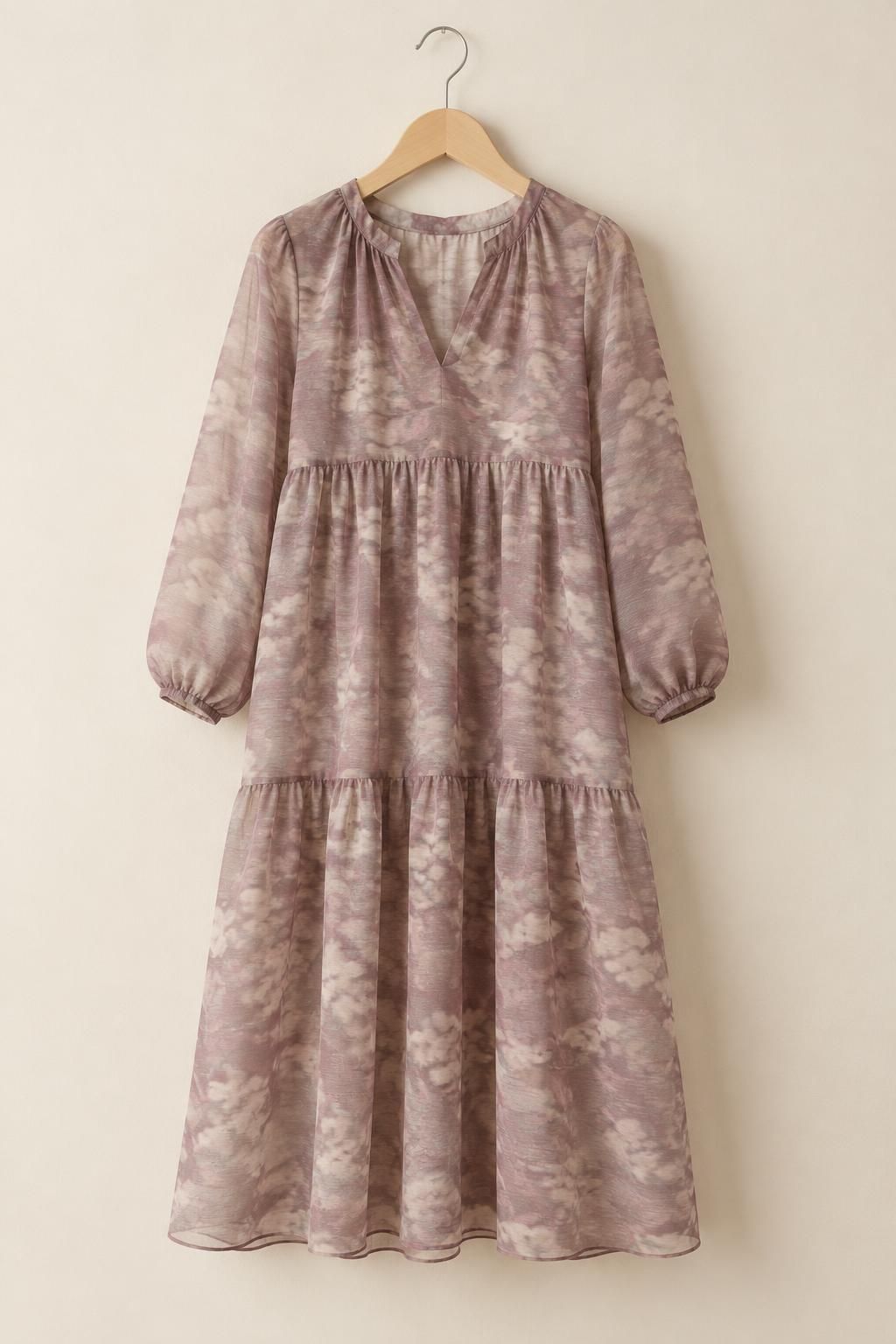 Inspiration La robe enfant avec le tissu Voile gaze de viscose, motif abstrait bohème rose et beige