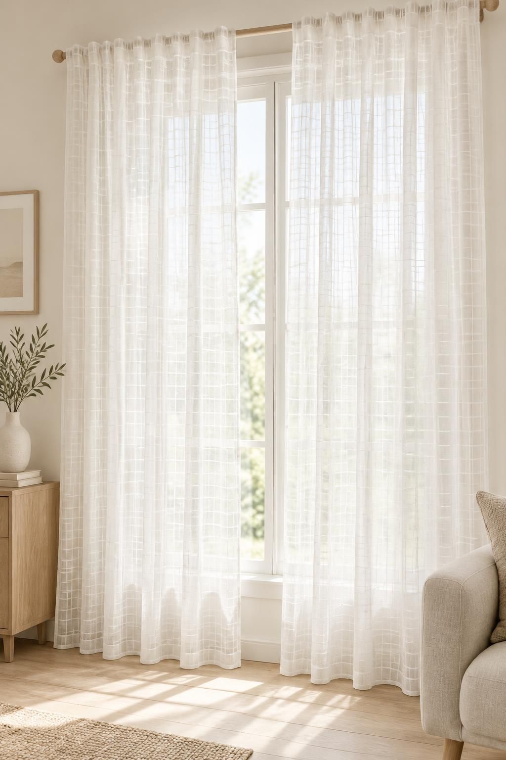 Inspiration Les voilages avec le tissu VIREL - Batiste de coton à carreaux texturée