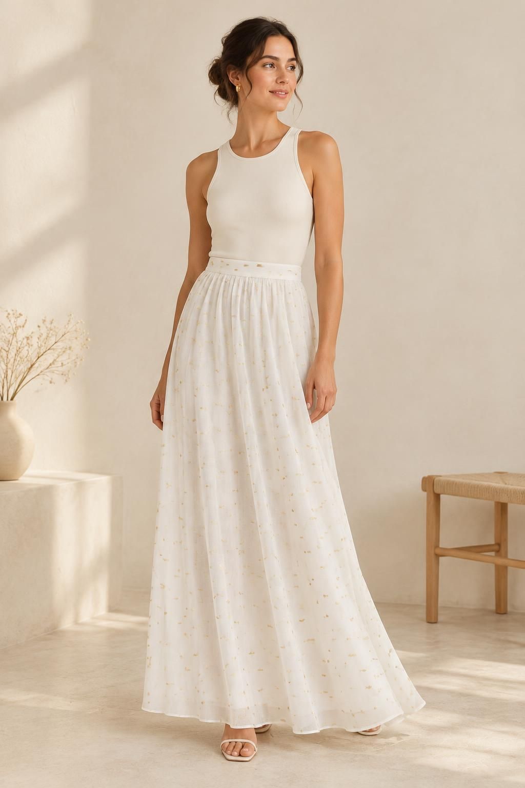 The skirt inspiration using ZINIA - Viscose gauze with lurex plumetis fabric