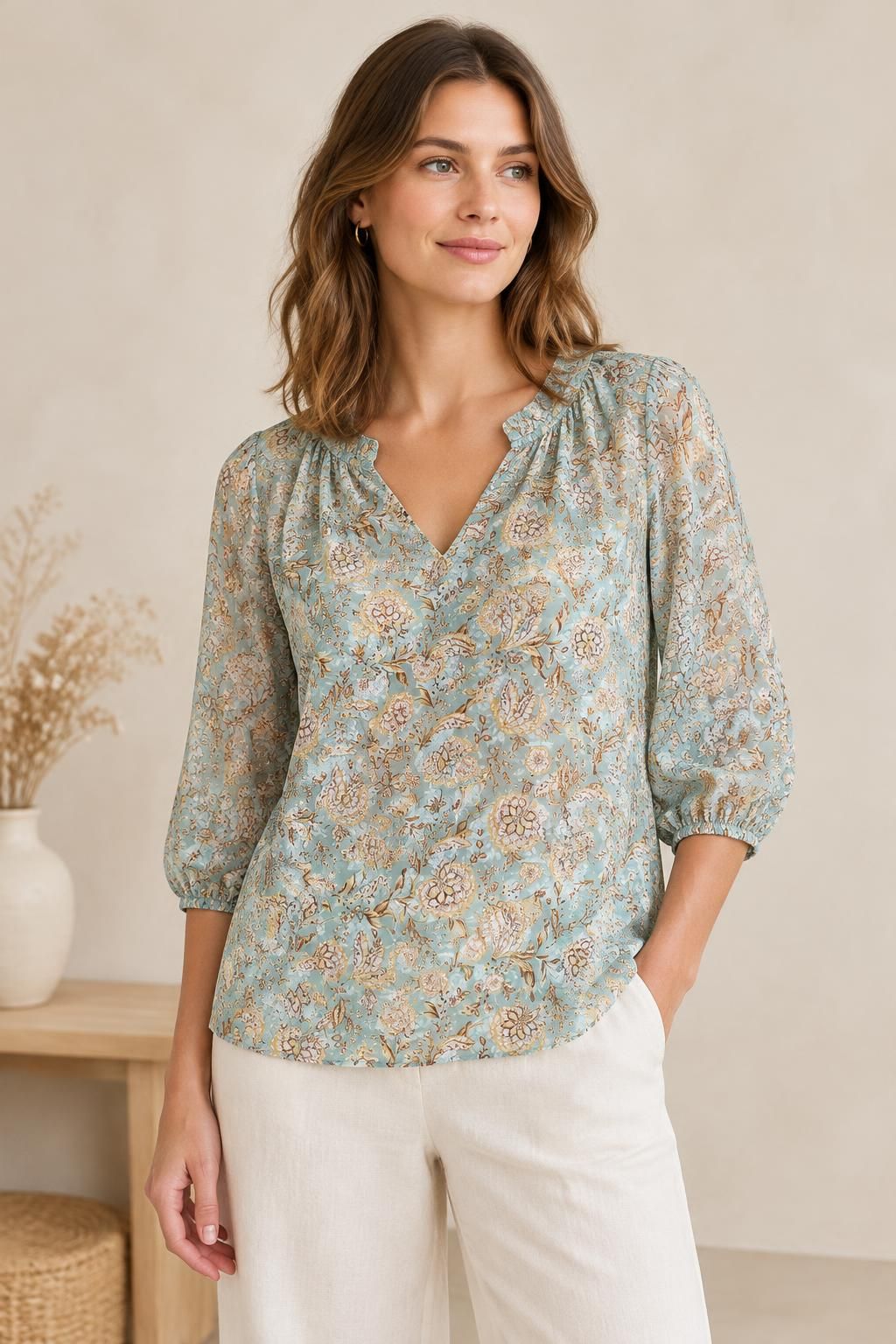 Inspiration Le top avec le tissu Voile de polyester, motif fleuri bohème