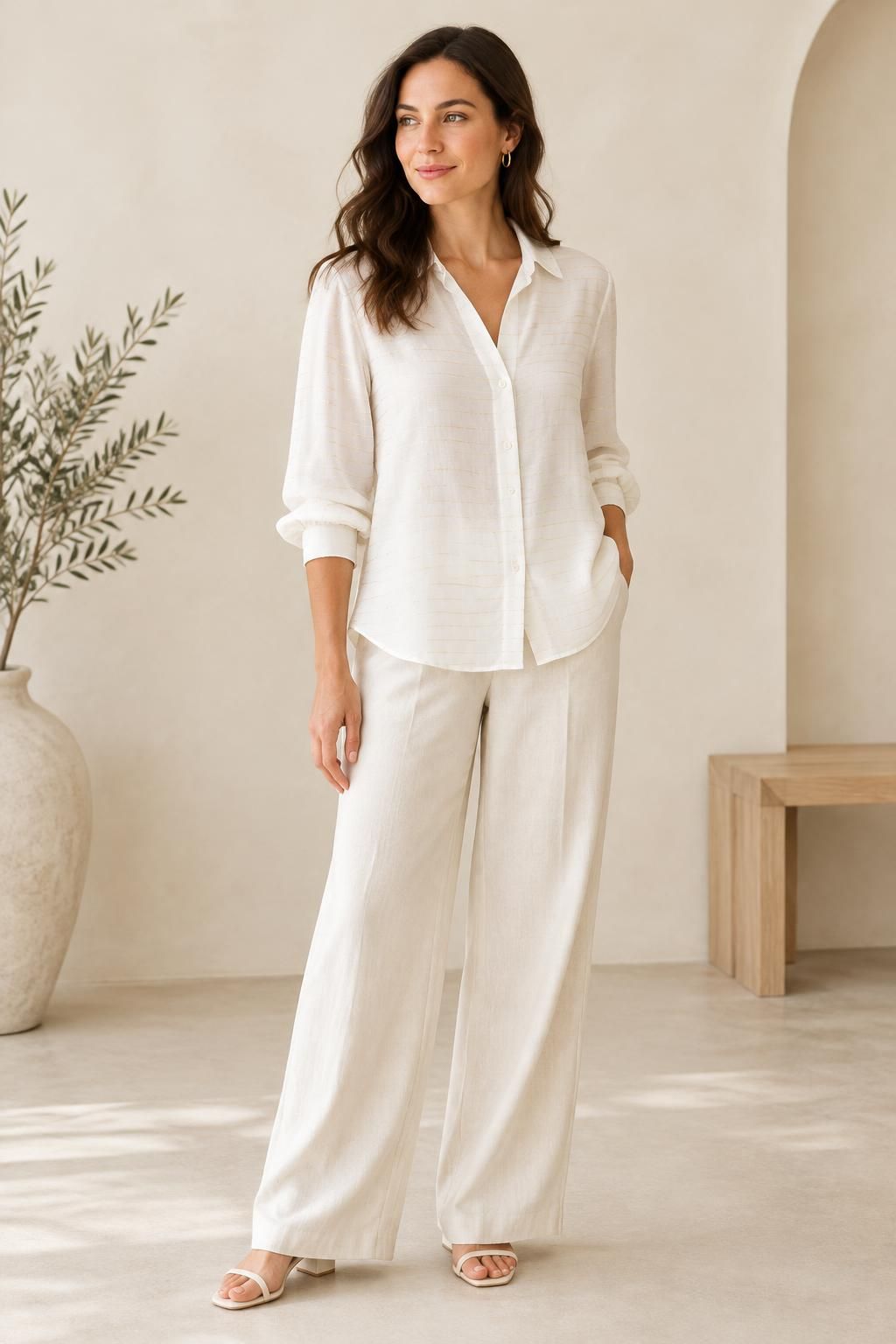 The blouse inspiration using DORIA - Gold lurex striped viscose javanaise fabric