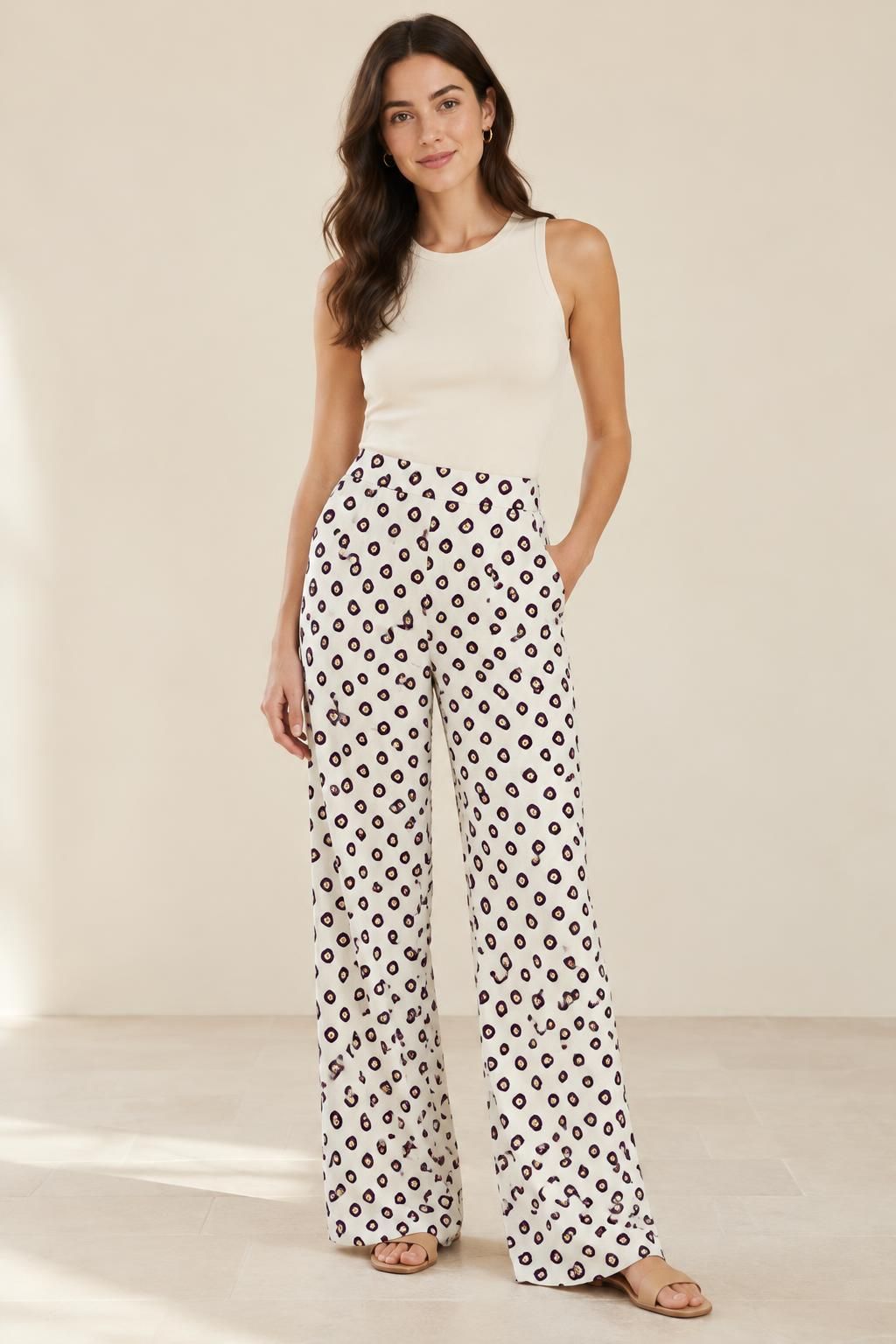 Inspiration Le pantalon avec le tissu Crêpe de polyester, motif cachemire romantique