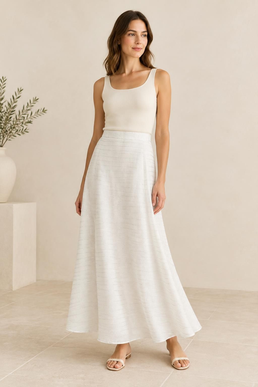The skirt inspiration using SILVA - Silva - Gaze of viscose with horizontal silver lurex threads fabric
