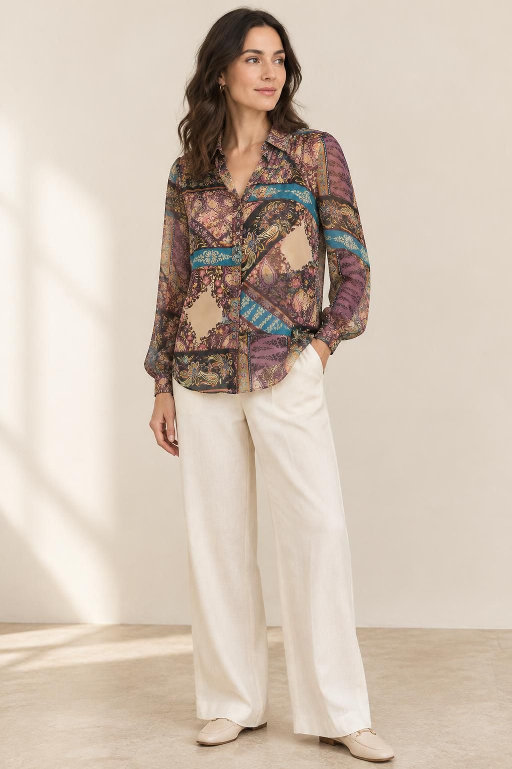 Ispirazione La camicetta con il tessuto Voile - tessuto in voile di viscosa, patchwork floreale e cachemire bohémien