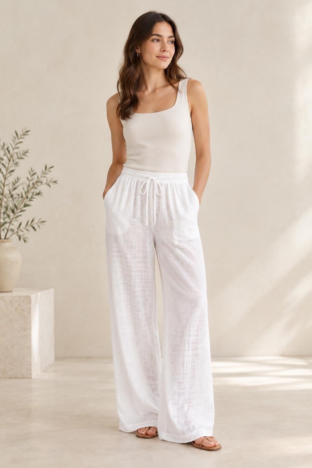 The trousers inspiration using ELINA - Textured Viscose Voile fabric