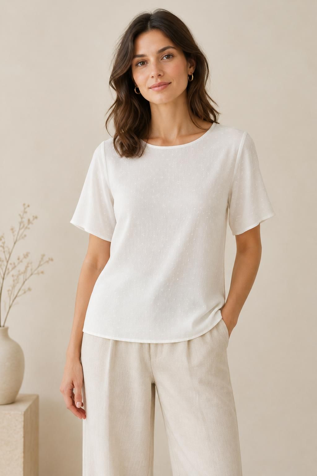 Inspiration Le top avec le tissu SNOW - Crêpe marocain de viscose damassé