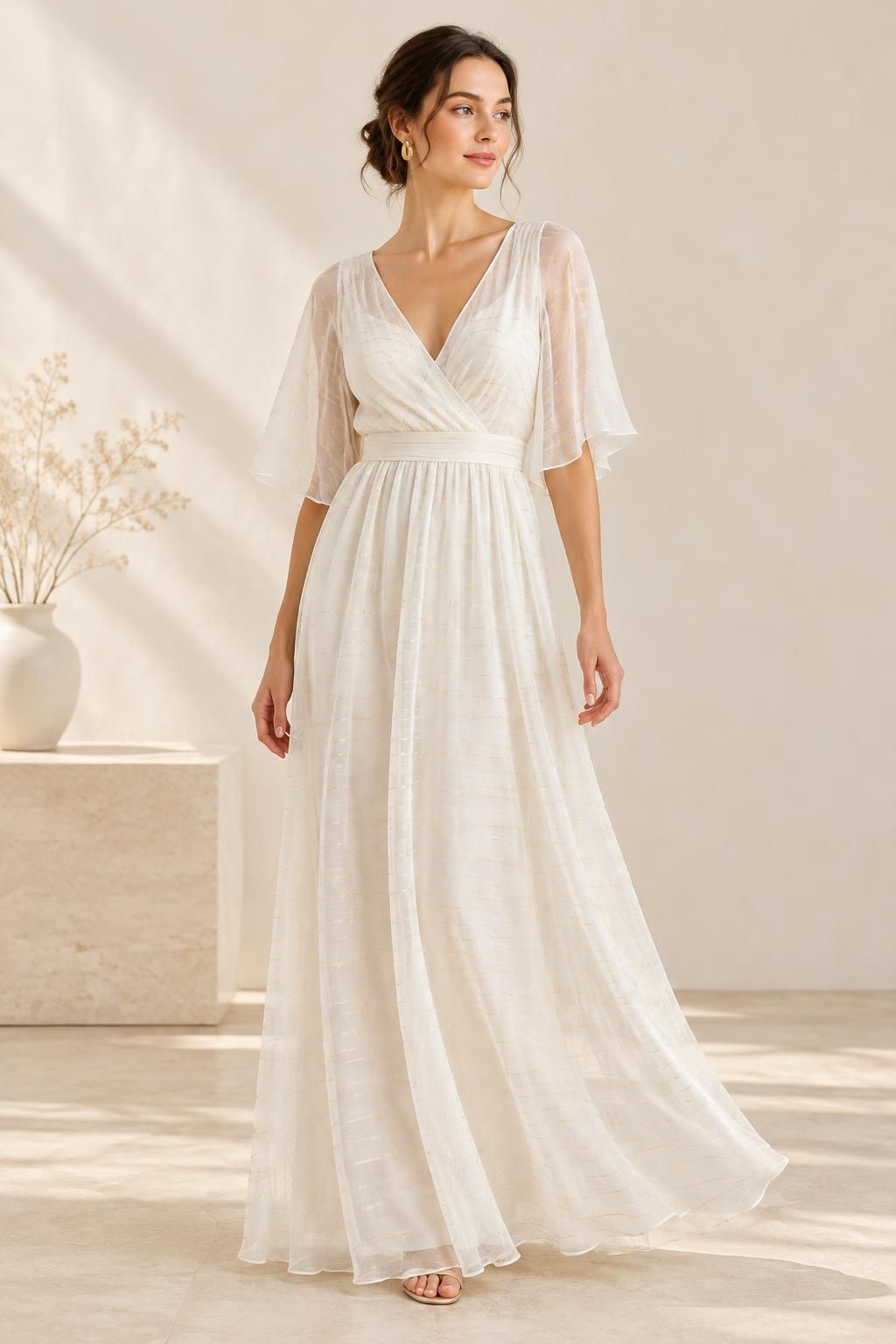 Inspiration La robe avec le tissu ADELE - Voile de polyester à fils lurex dorés