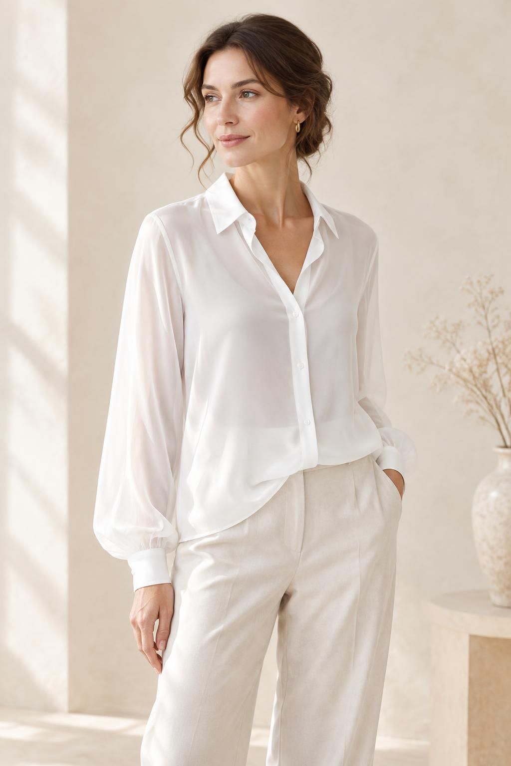 Inspiration La blouse avec le tissu GABY - Mousseline satin effet soie