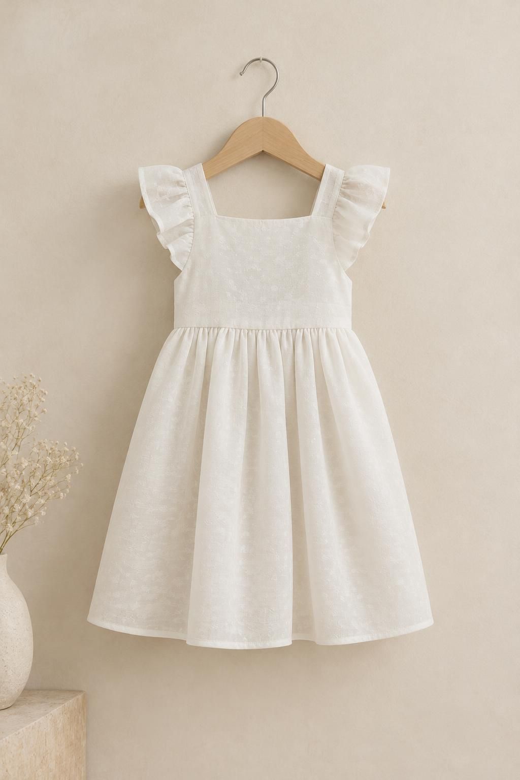 Inspiration La robe enfant avec le tissu NICOLE - Gaze jacquard de viscose à motifs abstraits