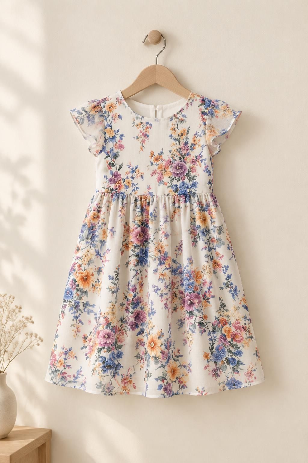 Inspiration La robe enfant avec le tissu Voile de coton, motif fleuri romantique multicolore