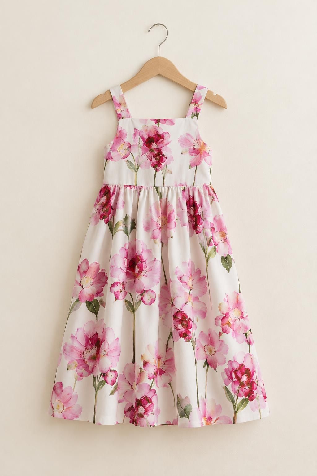 Ispirazione L’abito per bambina con il tessuto Popeline - tessuto in cotone fluido, grande motivo floreale romantico rosa