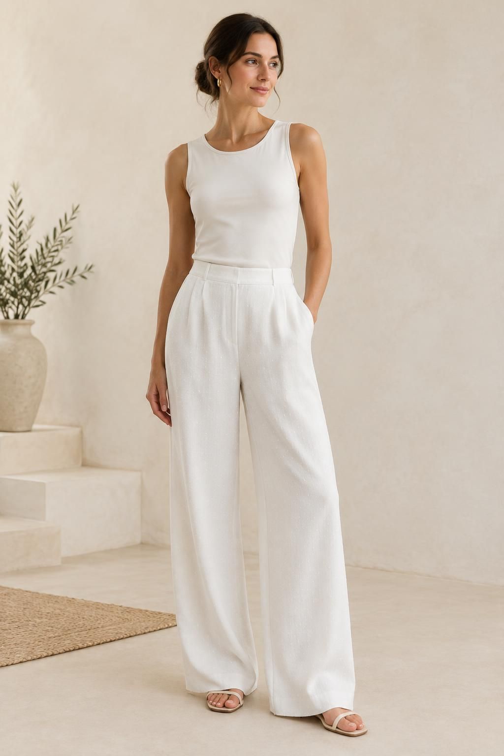Inspiration Le pantalon avec le tissu SNOW - Crêpe marocain de viscose damassé