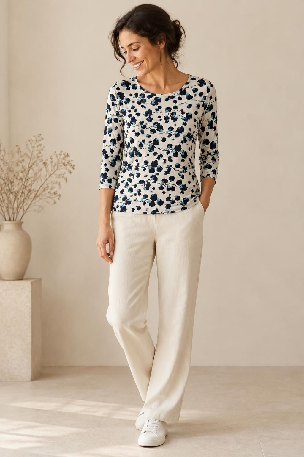Inspiration Le top avec le tissu Jersey viscose élasthanne floral graphique