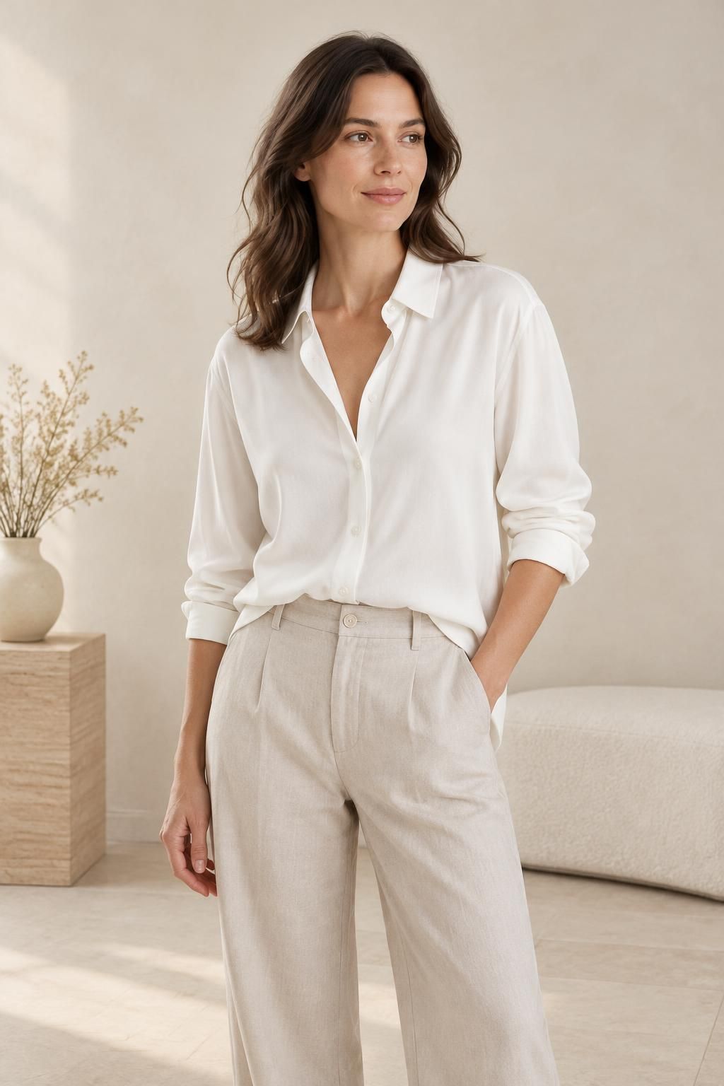 Inspiration La blouse avec le tissu IVORY - Sergé de Tencel Lyocell uni - Nuances de blanc