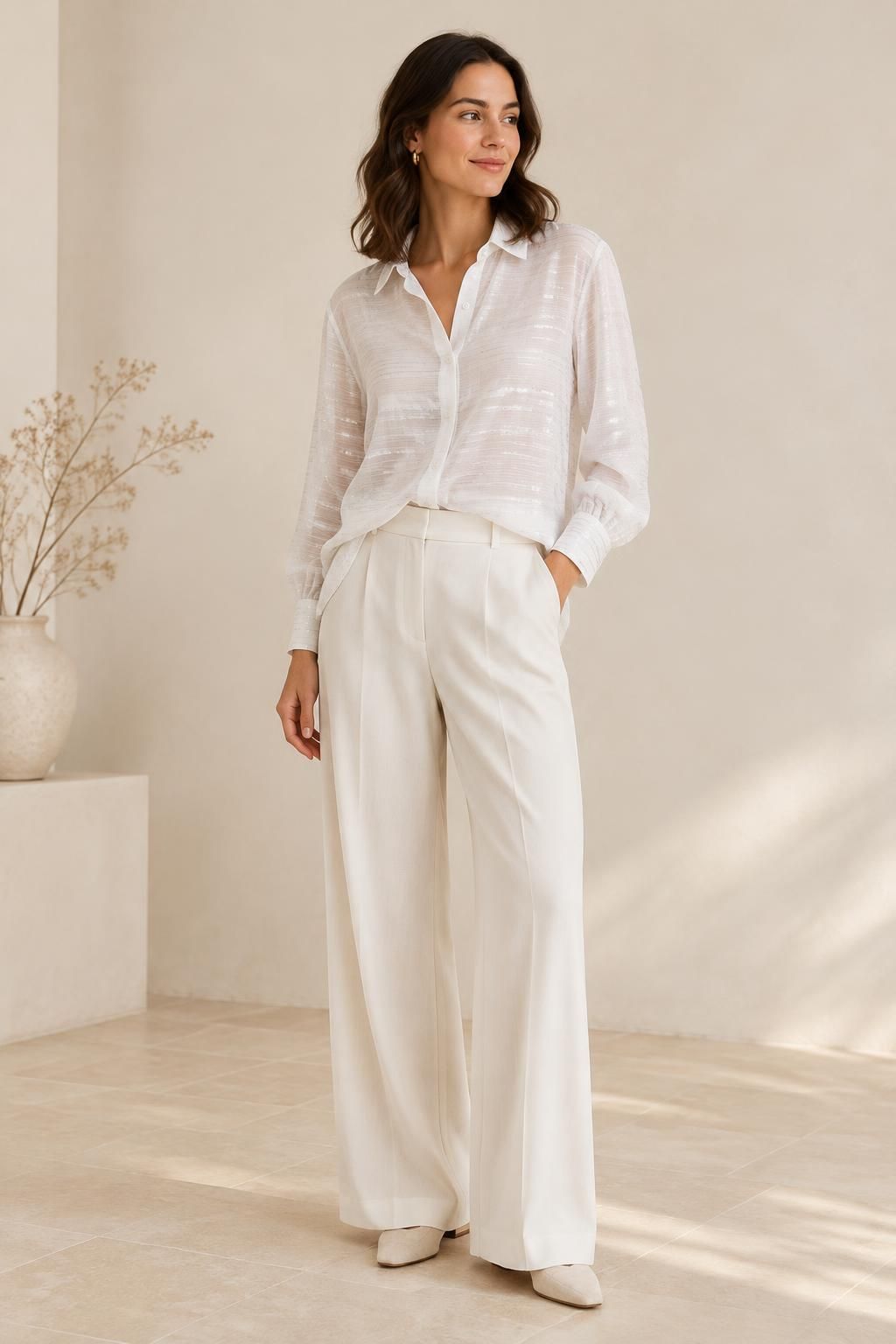 Inspiration La blouse avec le tissu GARAEEL - Voile crêpe de viscose à rayures satinées et à fils lurex argentés