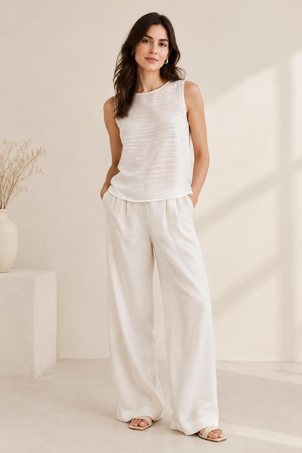 Inspiration Le top avec le tissu GARAEEL - Voile crêpe de viscose à rayures satinées et à fils lurex argentés