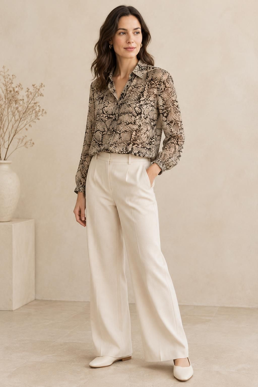Inspiration La blouse avec le tissu Mousseline de polyester, motif animalier et fleuri