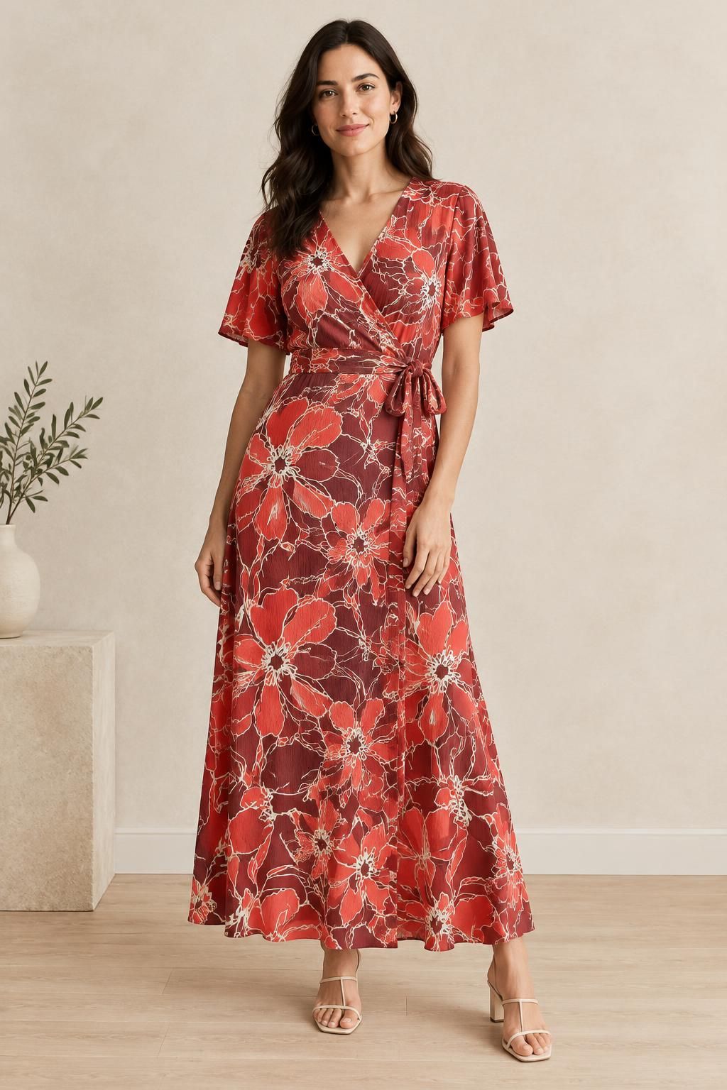 Inspiration La robe avec le tissu Viscose effet froissé motif fleuri graphique multicolore