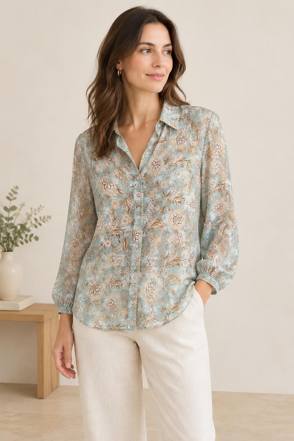 Inspiration La blouse avec le tissu Voile de polyester, motif fleuri bohème