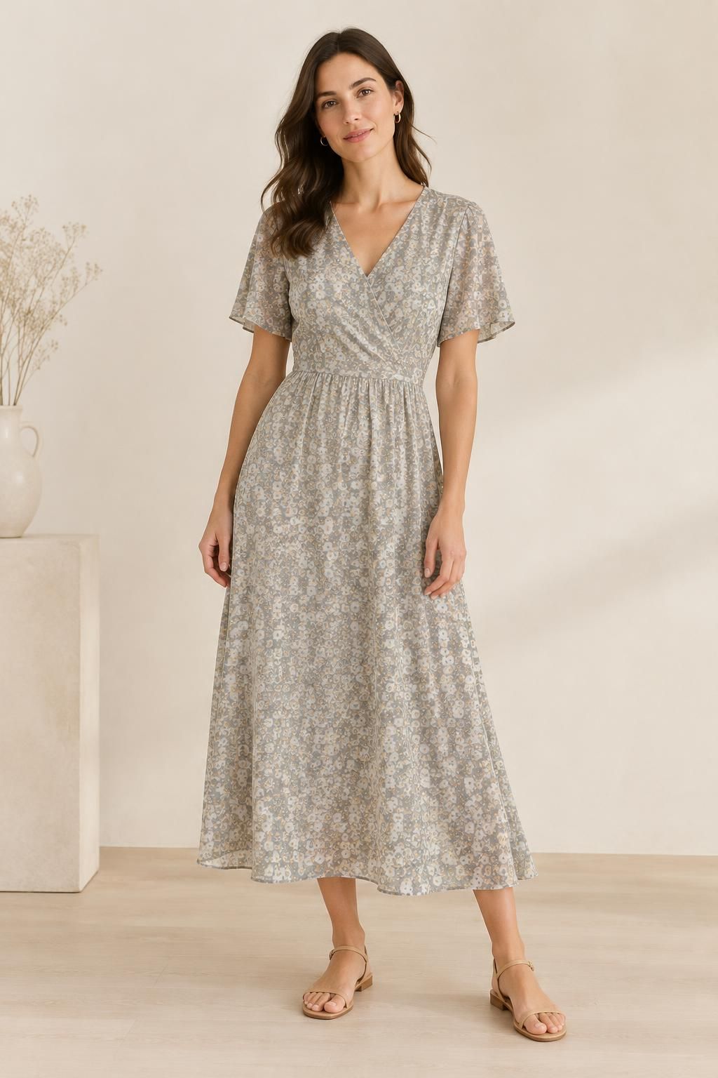Inspiration La robe avec le tissu Batiste de viscose, motif fleuri romantique multicolore