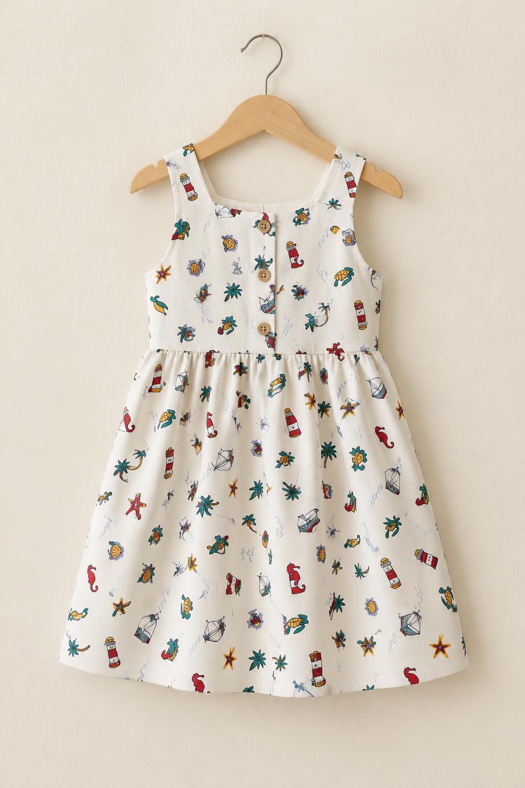 Inspiration La robe enfant avec le tissu Sergé de coton extensible, motif marin tropical multicolore