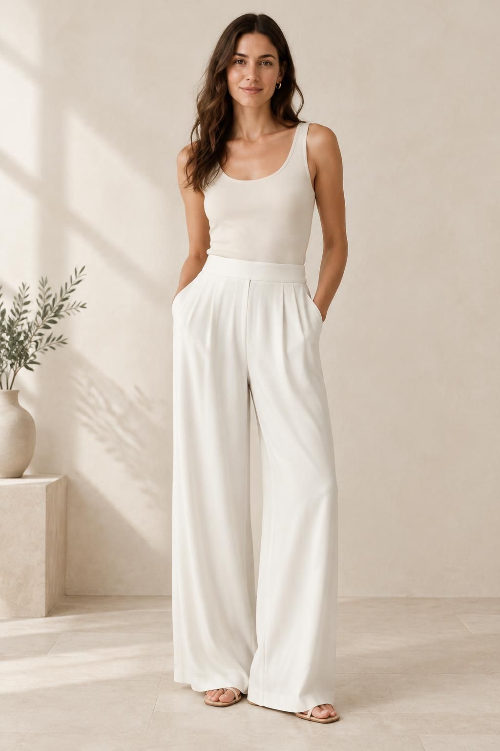 The trousers inspiration using MIRAGE - Fluid viscose plain weave fabric