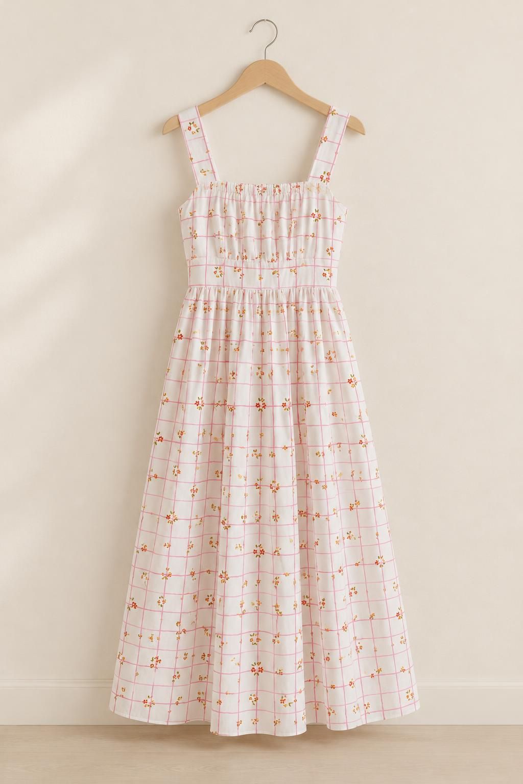 Inspiration Les accessoires avec le tissu Popeline de coton, quadrillage rose et fleurs champêtres