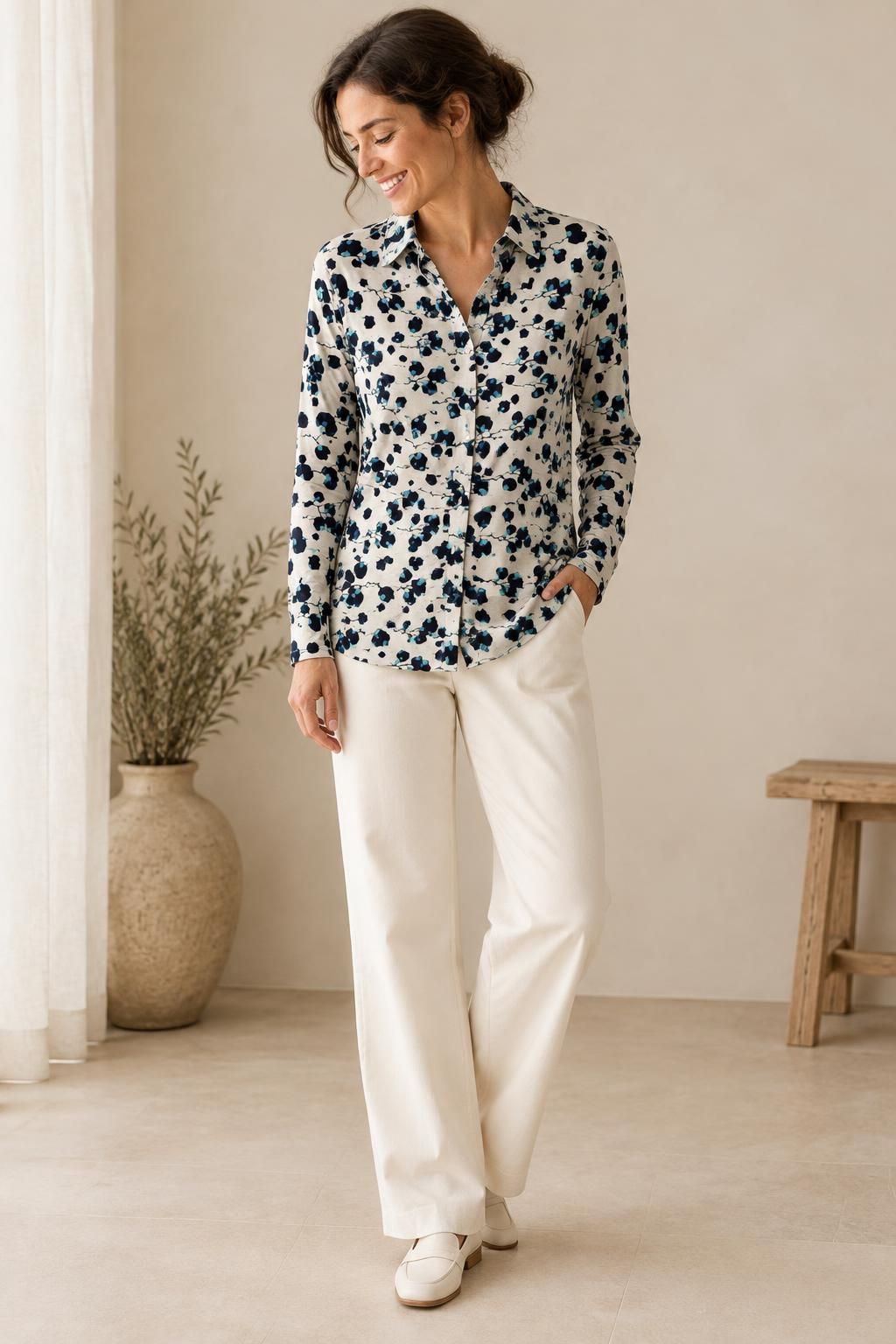 Inspiration La blouse avec le tissu Jersey viscose élasthanne floral graphique