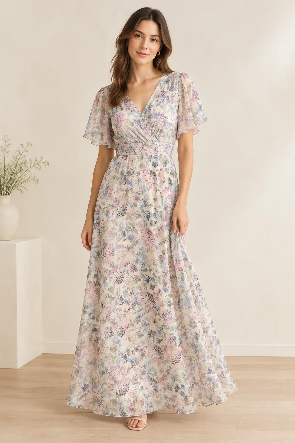 Inspiration La robe avec le tissu Mousseline polyester motif fleuri romantique